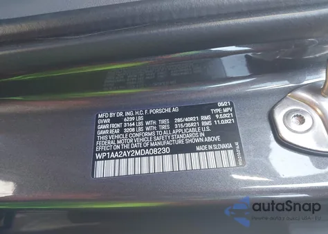 2021 Porsche Cayenne из США, поврежденный, VIN WP1AA2AY2MDA08230